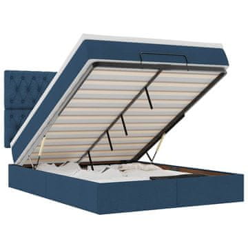 Vidaxl Otomanski posteljni okvir z vzmetnico moder 140x200 cm blago