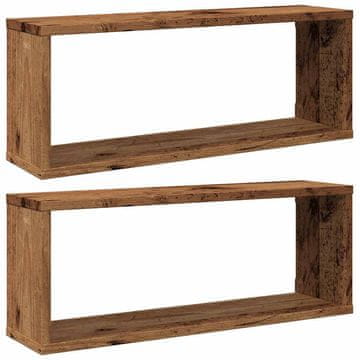 Vidaxl Stenske kockaste police 2 kosa starinski les 60x15x23 cm