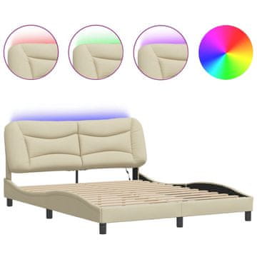 Vidaxl Posteljni okvir z LED brez vzmetnice Hvar krem 160x200 cm tkanina