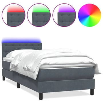 Vidaxl Box spring postelja z vzmetnico LED Temno siva 80x220 cm Velvet