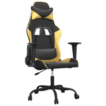 Vidaxl Masažni gaming stol črno in zlato umetno usnje