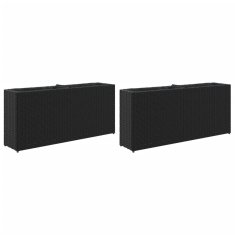 Vidaxl Vrtna korita z 2 loncema 2 kosa črna 90x20x40 cm poli ratan