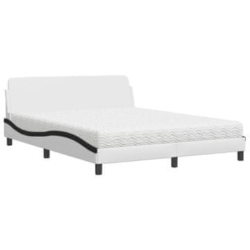 Vidaxl Postelja z vzmetnico Dover bela in črna 160x200 cm umetno usnje