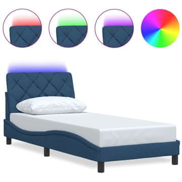 Vidaxl Posteljni okvir z LED brez vzmetnice Modra 80x200 cm Tkanina