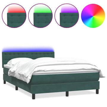 Vidaxl Box spring postelja z vzmetnico LED temno zelena 160x220 cm žamet