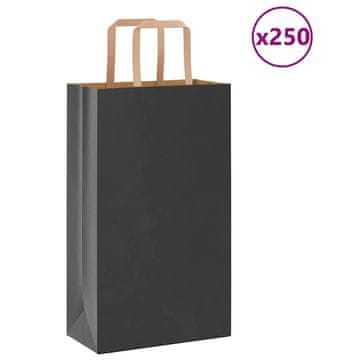 Vidaxl Papirnate vrečke 250 kosov z ročaji črne barve 21x11x36 cm