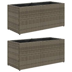 Vidaxl Vrtna korita z 2 loncema 2 kosa siva 72x30x32 cm poli ratan