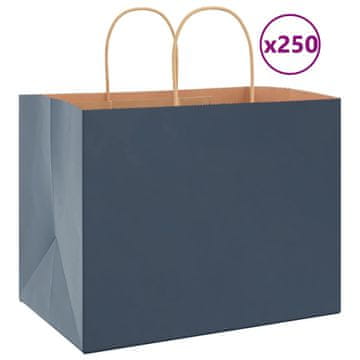 Vidaxl Papirnate vrečke 250 kosov z ročaji modra 32x22x24 cm