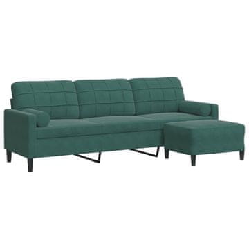 Vidaxl Kavč trosed s stolčkom za noge temno zelen 210 cm žamet