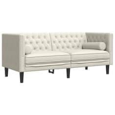 Vidaxl Komplet Chesterfield kavčev z vzglavniki 2-delna krem žamet