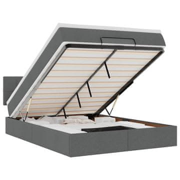 Vidaxl Otomanska postelja z vzmetnico &amp; LEDs temno siva 140x190 cm