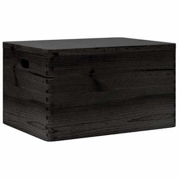 Vidaxl Lesena škatla s pokrovom in ročaji črna 40x30x23 cm borovina