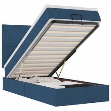 Vidaxl Otomanska postelja z vzmetnico &amp; LED modra 100x200 cm Tkanina