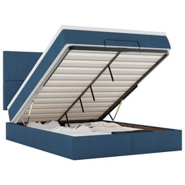Vidaxl Otomanska postelja z vzmetnico &amp; LEDs modra 140x190 cm