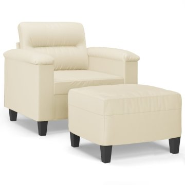 Vidaxl Fotelj s stolčkom za noge krem 60 cm umetno usnje