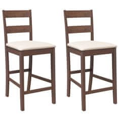 Vidaxl Bar stoli z blazinami 2 kosa Brown Solid Wood Rubber