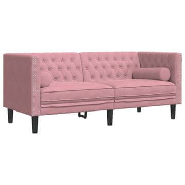 Vidaxl Kavč chesterfield z vzglavniki dvosed roza žamet