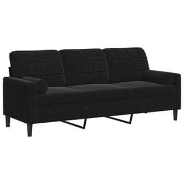 Vidaxl Kavč trosed z okrasnimi blazinami črn 180 cm žamet