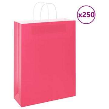 Vidaxl Papirnate vrečke 250 kosov z ročaji roza 32x12x42 cm