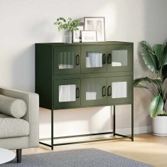 Vidaxl Komoda olivno zelena 100,5x39x107 cm hladno valjano jeklo