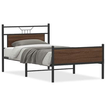 Vidaxl Posteljni okvir brez vzmetnice rjavi hrast 107x203 cm inž. les