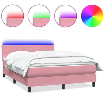 Vidaxl Box spring postelja z vzmetnico LED roza 140x210 cm žamet