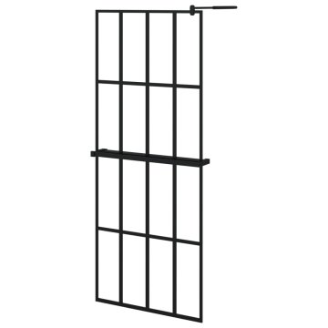 Vidaxl Pregrada za tuš s polico črna 80x195 cm ESG steklo in aluminij