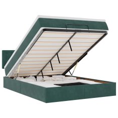 Vidaxl Otomanska postelja z vzmetnico & LEDs temno zelena 140x200cm