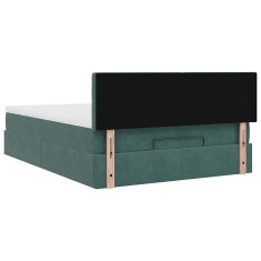 Vidaxl Otomanska postelja z vzmetnico & LEDs temno zelena 140x200cm