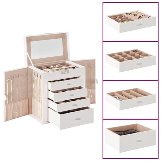 Vidaxl Jewellery Box 5-Layer z ogledalom zaklenljiv Bela