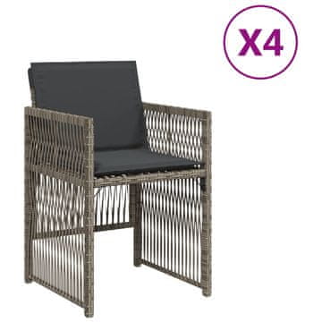 Vidaxl Vrtni stoli z blazinami 4 kosi siv poli ratan