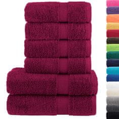 Vidaxl Komplet brisač iz bombaža 6-delni SOLUND bordo 600 gsm