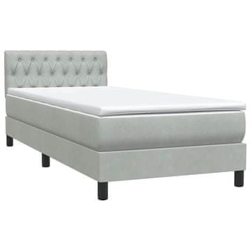 Vidaxl Box spring postelja z vzmetnico svetlo siv 90x220 cm žamet