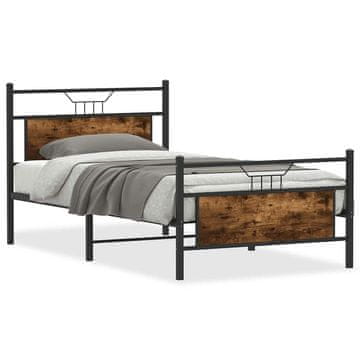 Vidaxl Posteljni okvir brez vzmetnice dimljen hrast 107x203cm inž. les