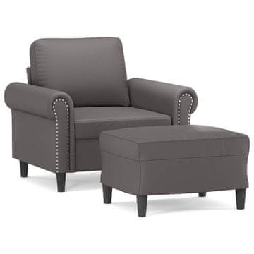 Vidaxl Fotelj s stolčkom za noge siv 60 cm umetno usnje