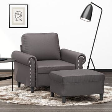 Vidaxl vidaXL Fotelj s podnožjem, siv, 60 cm, umetno usnje