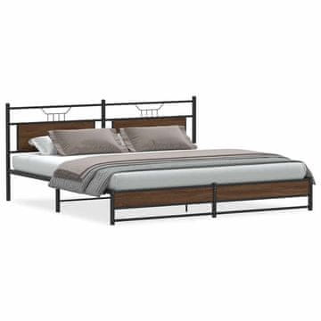 Vidaxl Kovinski posteljni okvir brez vzmetnice rjavi hrast 200x200 cm