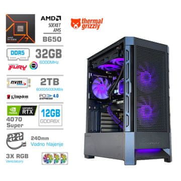 MEGA Računalnik MT S8 R7-9700X/RTX4070 Super/32GB-DDR5/2TB-4.0/750W/Brez OS/črna RGB + Estetski napajalni kabli [Vijolična / Črna]