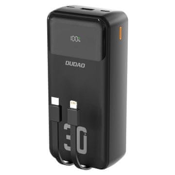 DUDAO K15MAX Power Bank 30000mAh USB / USB-C / Lightning + vstavané káble 22.5W, črna