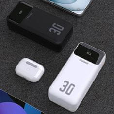 DUDAO K15MAX Power Bank 30000mAh USB / USB-C / Lightning + vstavané káble 22.5W, črna