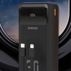 DUDAO K15MAX Power Bank 30000mAh USB / USB-C / Lightning + vstavané káble 22.5W, črna