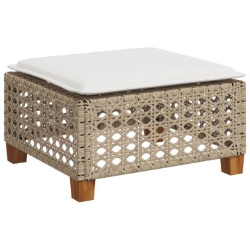 Vidaxl Vrtni stolček z blazino bež 63,5x56x32 cm poli ratan