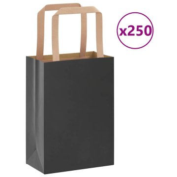Vidaxl Papirnate vrečke 250 kosov z ročaji črne barve 15x8x21 cm
