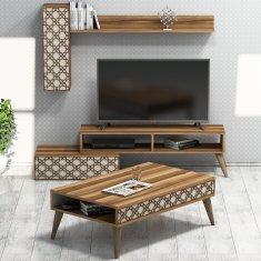 Woody Fashion Garnitura pohištva za dnevno sobo, Planet - oreh, krema