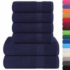 Vidaxl Komplet brisač 6-delni mor. modra 360 gsm 100% bombaž