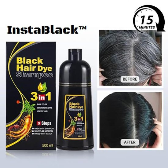 Smania Šampon za barvanje las InstaBlack (500 ml) | Barvni šampon za lase | Šampon za prekrivanje sivih las | Barva za lase brez parabenov