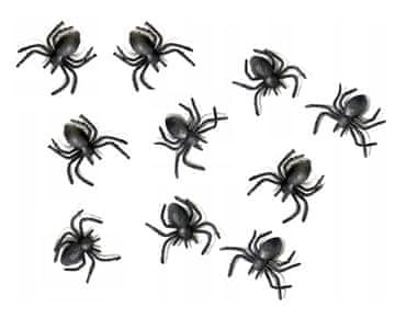 Korbi Komplet 10 črnih plastičnih pajkov za Halloween