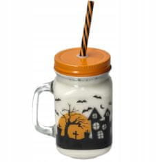 Korbi Stekleni Kozarec s Slamico 450ml Halloween Motiv
