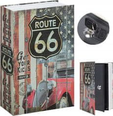 Korbi Kovinski sef v obliki knjige ROUTE 66, zaklep na ključ