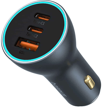 BASEUS avtopolnilec, 2xUSB-C, 1xUSB, 65W, siv (C00035202841-00)